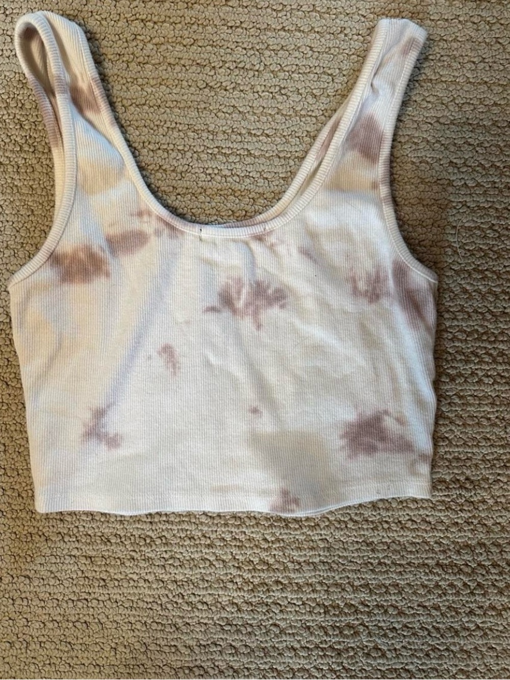 Forever 21 Pink & White Ribbed Tie-Dye Crop Tank